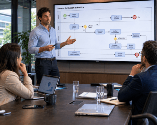 Consultoría de procesos de negocio: equipo de Linnoit modelando un proceso en BPMN 2.0